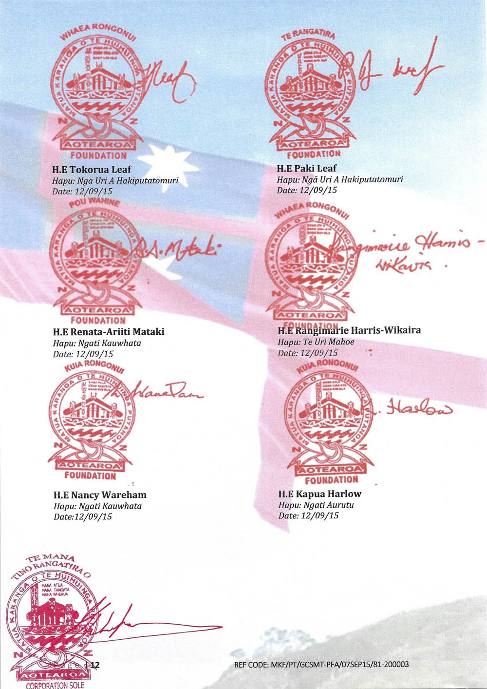 Grand Council Sovereign Marshal Treaty - International Maori Cultural Centre